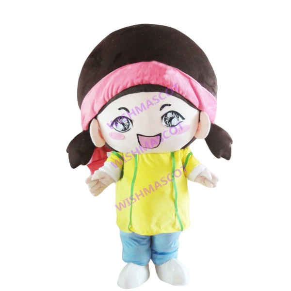 Bright Girl With Two Pigtails Mascot Costume