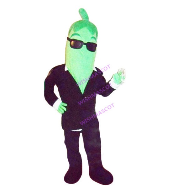 Green Eggplant With Suit Mascot Costume