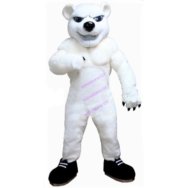 Irate Muscle White Bear Mascot Costume
