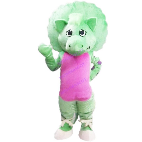 Little Green Triceratops Mascot Costume
