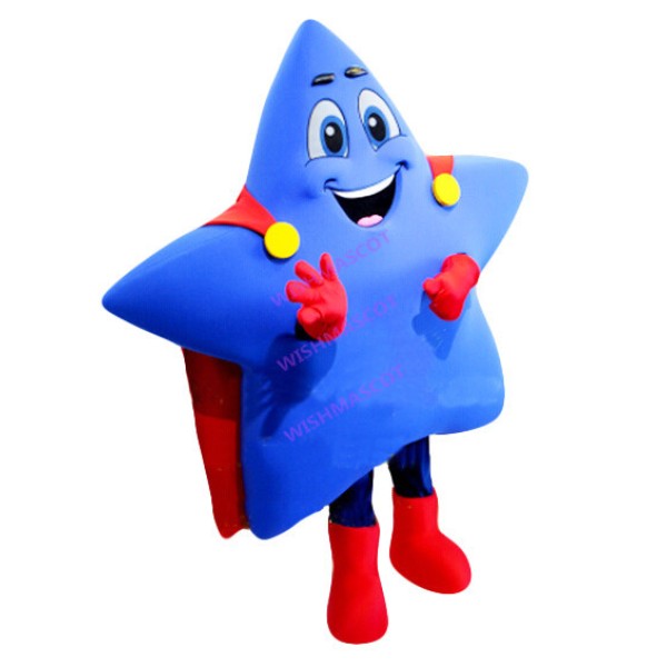 Blue Cartoon Star In Cape Mascot Costume
