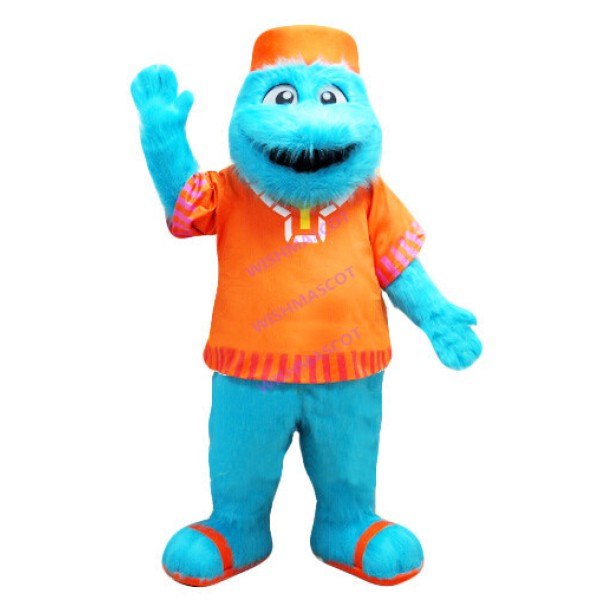 Blue Hairy Monster Mascot Costume Wearing Slippers