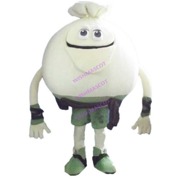 White Fat Bun Mascot Costume In Training