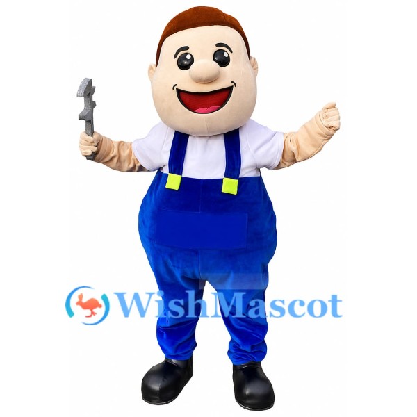 Blue-Clad Worker Mascot Costume