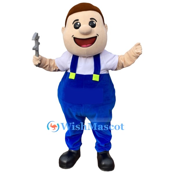 Blue-Clad Worker Mascot Costume