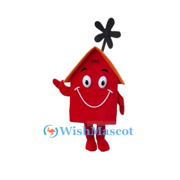 Smiling Red House Mascot Costume