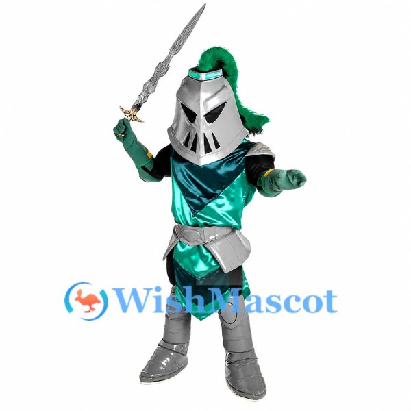 Elegant Green & Silver Knight Mascot Costume