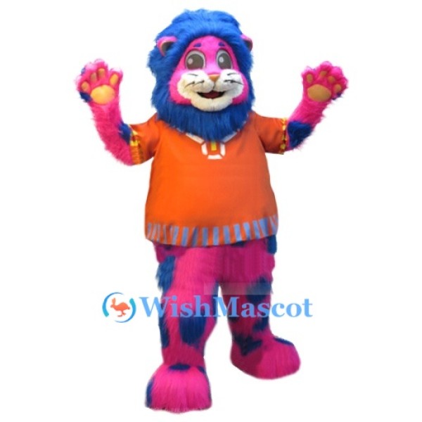 Pink & Blue Lion Mascot Costume
