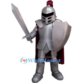 Medieval Silver Knight Mascot Costume