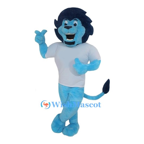 Happy Blue Lion Mascot Costume