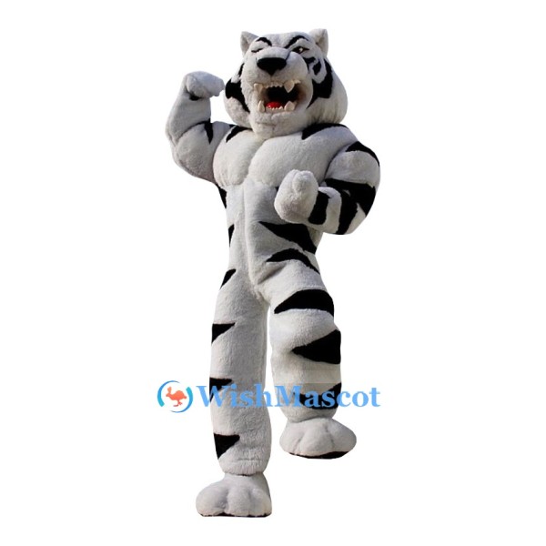 Muscle White Tiger Mascot Costume