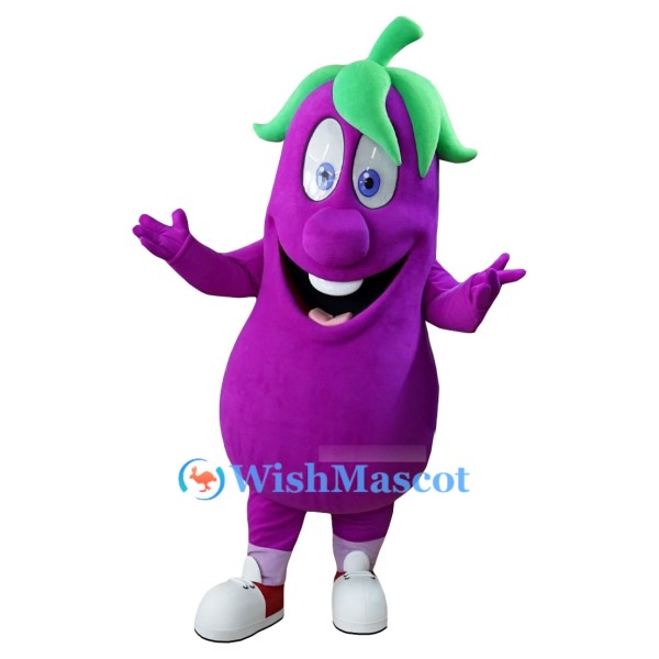 Happy Eggplant Mascot Costume