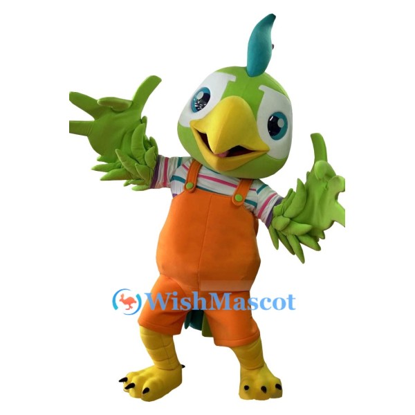 Cheerful Green Parrot Mascot Costume