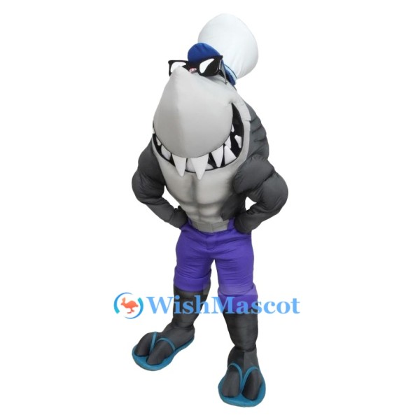 Cool Muscular Shark Mascot Costume