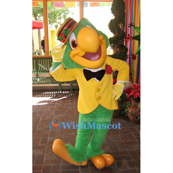 Festive Green Parrot Mascot Costume