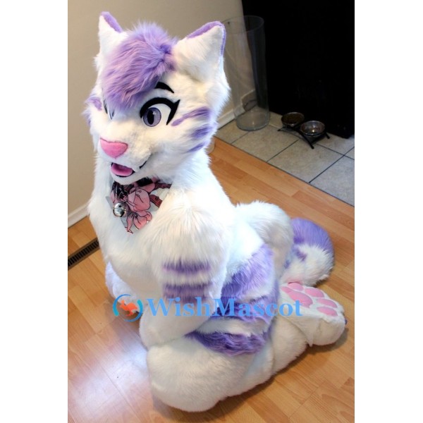 Purple & White Cat Mascot Costume