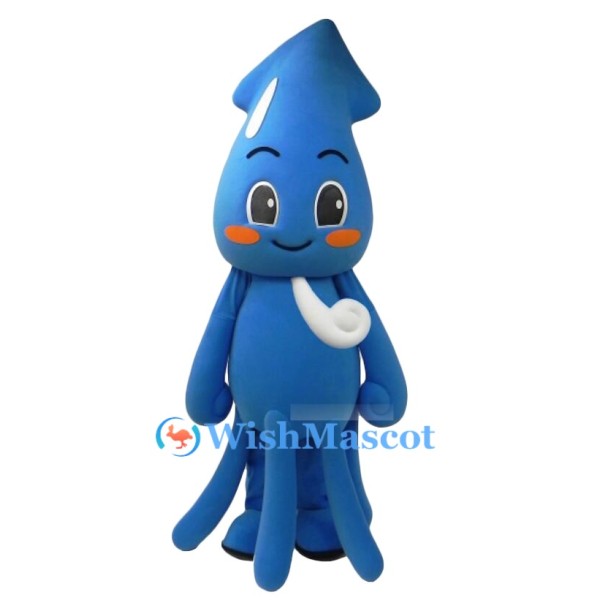 Cute Blue Squid Mascot Costume