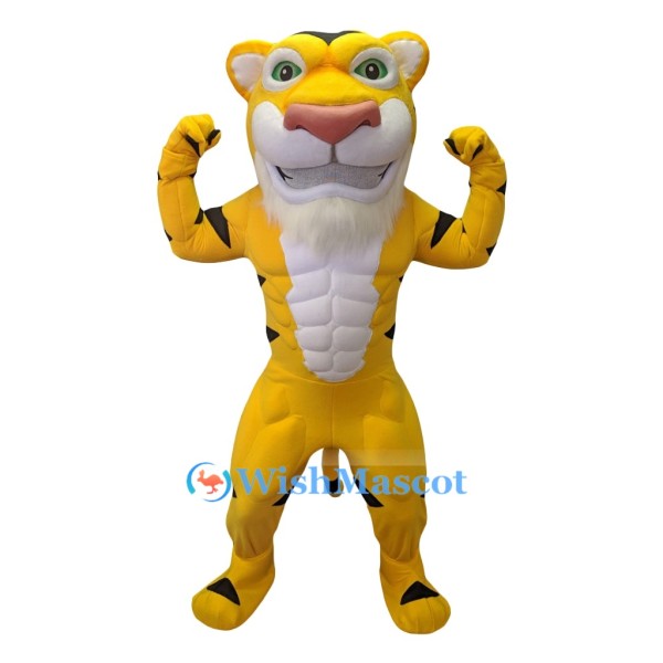 Muscular Yellow Tiger Mascot Costume