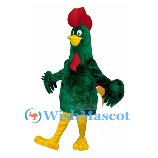 Vibrant Green Rooster Mascot Costume