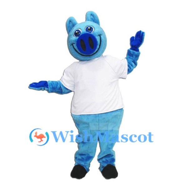 ‌Cute Blue Pig Mascot Costume