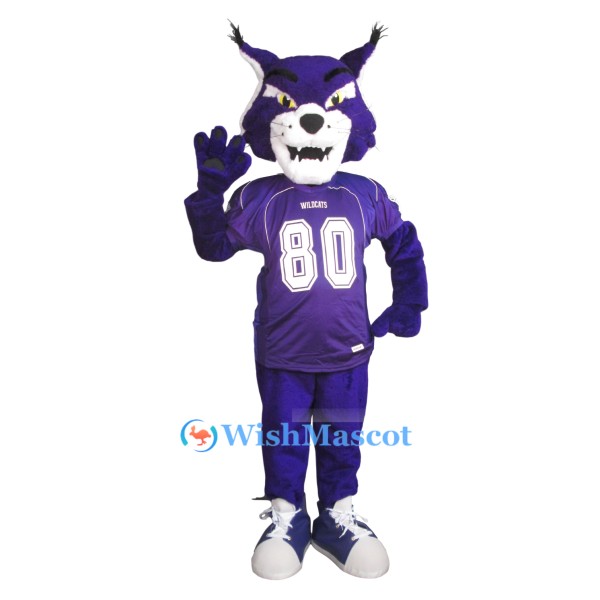 Friendly Purple Wildcat Mascot Costume