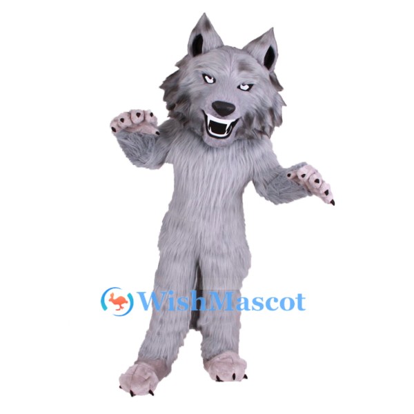 Furry Gray Wolf Mascot Costume