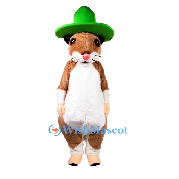 Hamster Mascot Costume with Green Hat