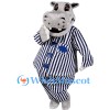 ‌Hippo in Striped Pajamas Mascot Costume