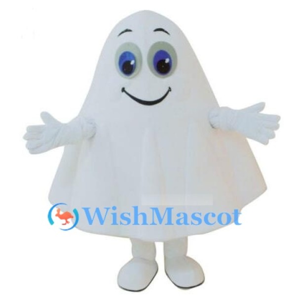 Smiling White Ghost Mascot Costume
