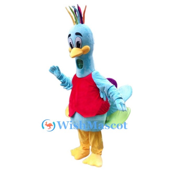 Friendly Blue Peacock Mascot Costume