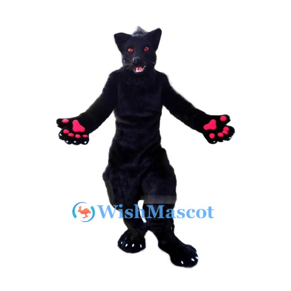 Realistic Black Wolf Mascot Costume