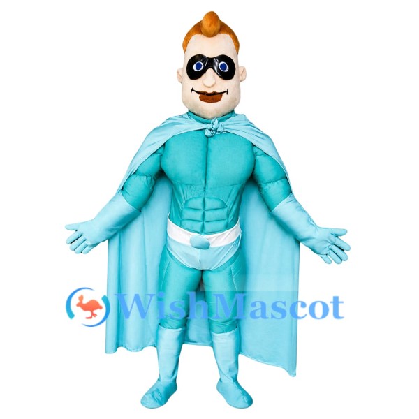 Blue Superhero Mascot Costume