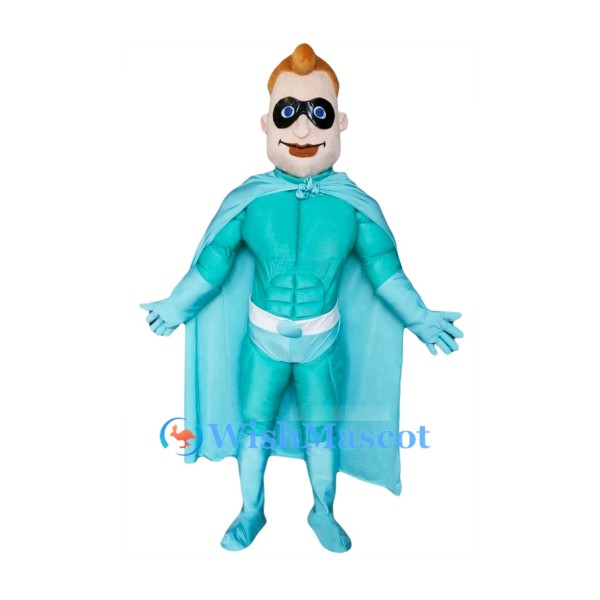 Blue Superhero Mascot Costume