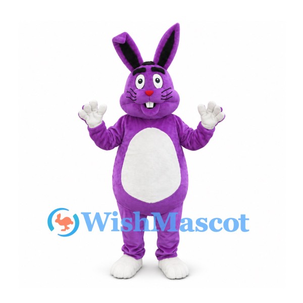 Rabbit Mascot Costume in Purple with White Belly and Long Ears