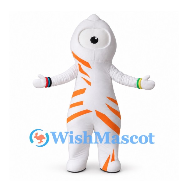 Cyclops Mascot Costume in White with Orange Stripes