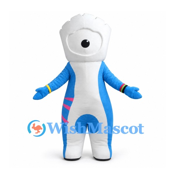 Cyclops Mascot Costume in Blue and White with Pink Details