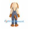 Dog Mascot Costume with Blue Plaid Overalls