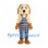 Dog Mascot Costume with Blue Plaid Overalls
