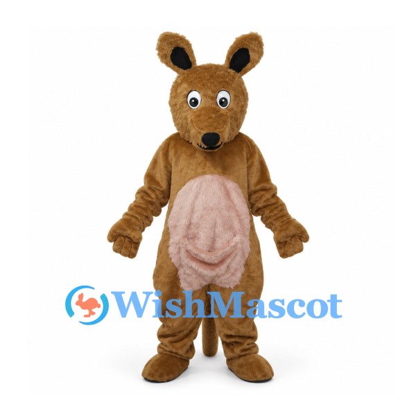 Kangaroo Mascot Costume in Brown with Pink Belly