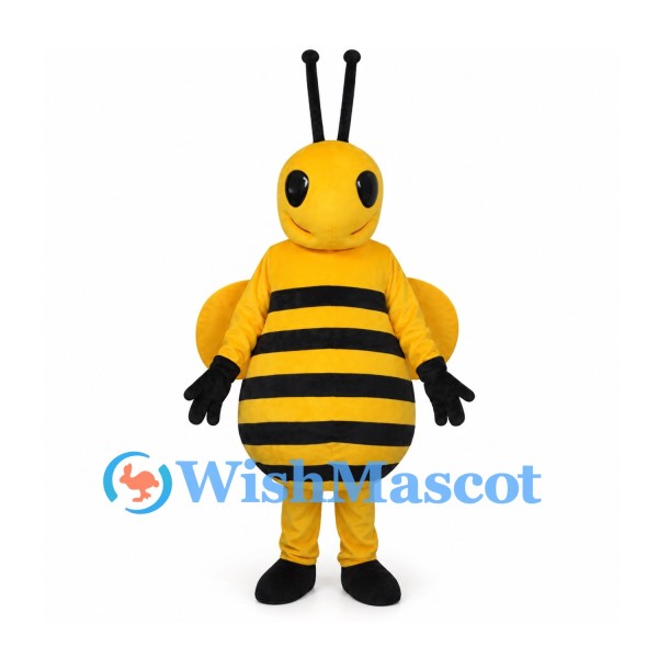 Bee Mascot Costume with Black Stripes and Yellow Wings