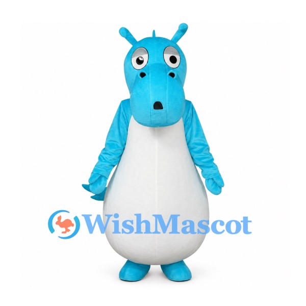 Dragon Mascot Costume in Blue with Large White Belly