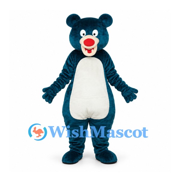 Bear Mascot Costume in Teal with White Belly and Red Nose