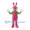 Rabbit Mascot Costume in Pink with Green Striped Shirt and Overalls