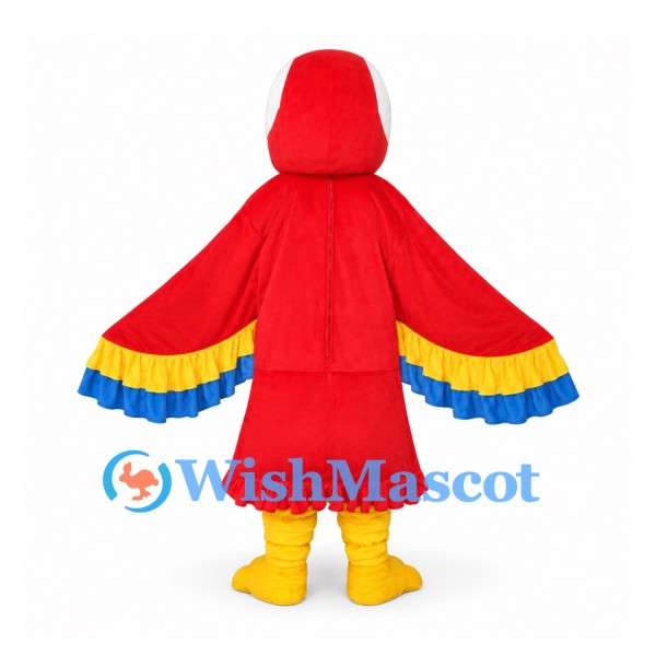 Parrot Mascot Costume in Red with Blue and Yellow Wings