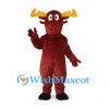 Moose Mascot Costume in Burgundy with Yellow Antlers