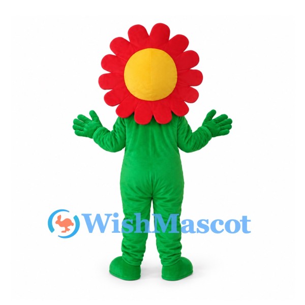 Flower Mascot Costume with Red Petals and Green Body