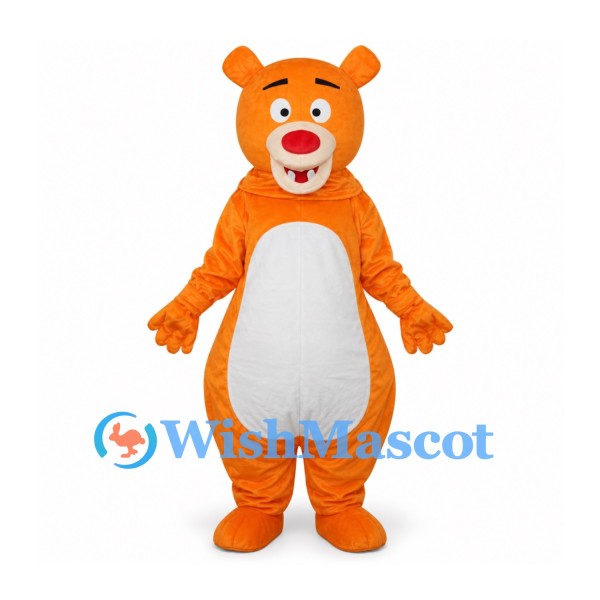 Bear Mascot Costume in Orange with White Belly and Red Nose