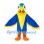 Parrot Mascot Costume in Blue with Yellow Chest and Wing Trim