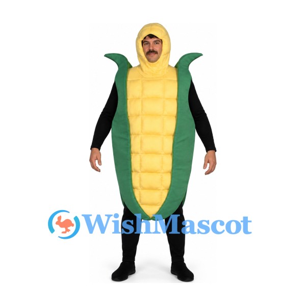 Corn Mascot Costume with Yellow Kernels and Green Husk