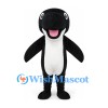 Killer Whale Mascot Costume in Black with White Belly and Broad Smile